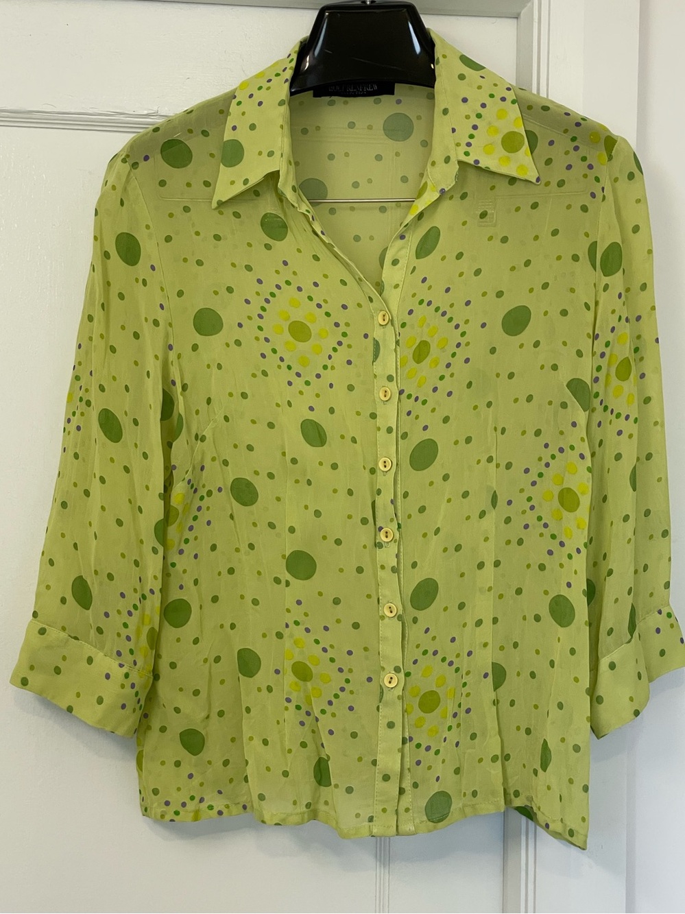 VINTAGE Holt Renfrew Green Polka Dot Button-Front Blouse
